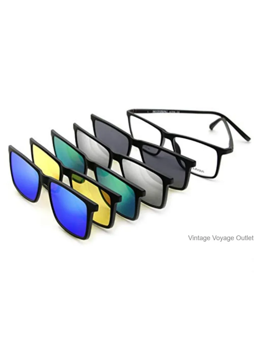 Magnetic Clip-On Sunglasses Square UV400 Polarized 5 Lenses Men Women